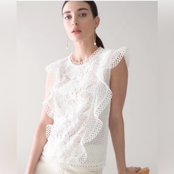White House Black Market Tops - Elegant White Lace Flutter Sleeve Top